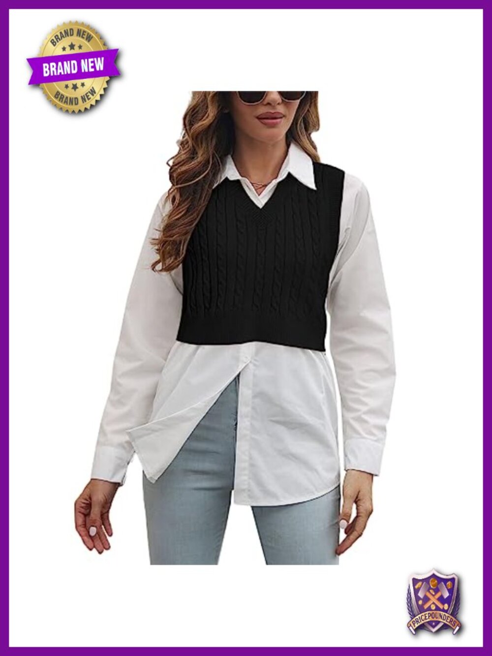 Sleeveless Sweater Vest V-Neck Cropped Knit Tank Top Preppy Argyle